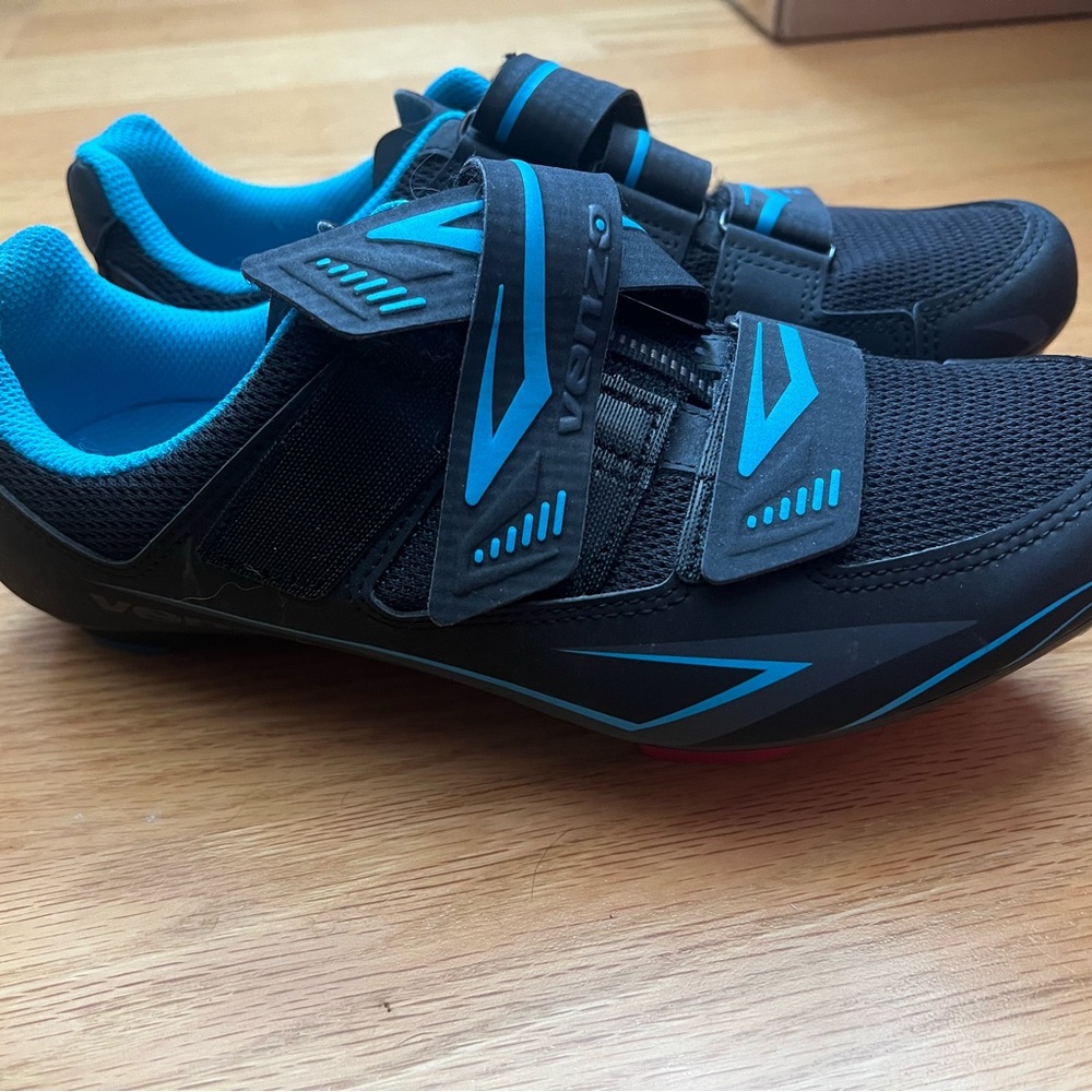 Venzo Men's or Women’s Black and Blue Cycling Shoes